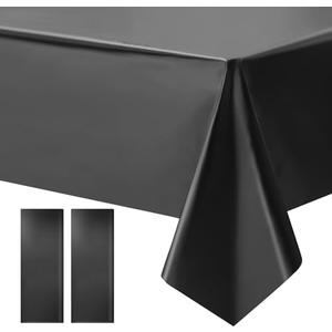 Just Shimmer 2 pcs Black Tablecloth Plastic -Stunning Metallic Matte Finish, 40" x 108" Halloween Table Cloth, for Halloween Graduation Space Scorpio Birthday Party Anniversary Event Decorations Pack Of 4