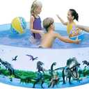 Kiddie Pools - Round Plastic Pool for Kids, Toddler & Baby - Easy Non Inflatable Snapset Kid Pool - Large Collapsible Swimming & Wading Pool for Backyard Play (6FT (183CM x 38CM),Dinosaur)