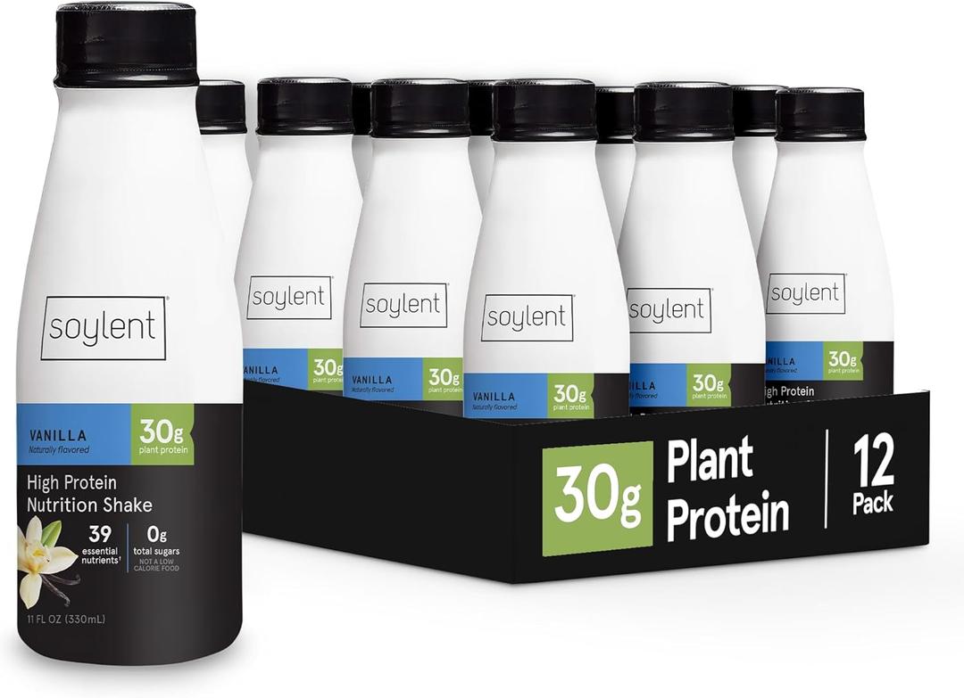 Soylent Complete Protein Shake, Vanilla, 30g Protein, Vegan, Dairy Free and 0g Sugar, Ready to Drink Protein Drinks, 11oz (12 Pack) (BBD-10Feb2027)