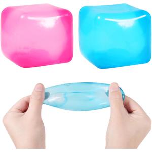 2pack Stress Cube Squishy Stress Balls for Kids Ice Cubes Squishy for Adults Fidget Toy for Your Best Mellow and Chill Square Shape with Filling in Pink Blue for All Age (2 Pcs)