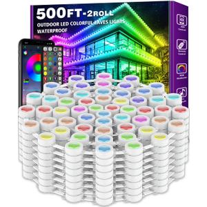 500FT Permanent Outdoor RGB Lights - IP67 Waterproof with Smart App Control Remote, DIY Scene Modes, Music Synchronization, Eaves Lights For Garden Decor, Deck, Christmas, Party, Party, Halloween,Roof (500FT Permanent Outdoor String Lights)