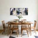 Abstract Navy Blue Framed Canvas Wall Art,Modern Gold Geometric Wall Decor,Vintage Ink Wash Painting,Neutral White Wave Artwork for Living Room,Bedroom,Dining Room,Office - 12"x16"x3