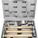Hiceeden 7 Pcs Heavy Duty Auto Body Repair Kit with Wooden Handles, Auto Body Repair Tools with Hammer Heads and Dolly, Dent Removal Tools Set with Portable Storage Case for Auto Car