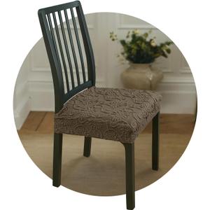 Pro Fit Dining Chair Seat Covers (Chocolate, Set of 2) – Full-Cover Stretch Slip Covers with Rear Flap and Thick Jacquard Texture, Elastic Seat Protectors, Machine Washable for Kitchen Use