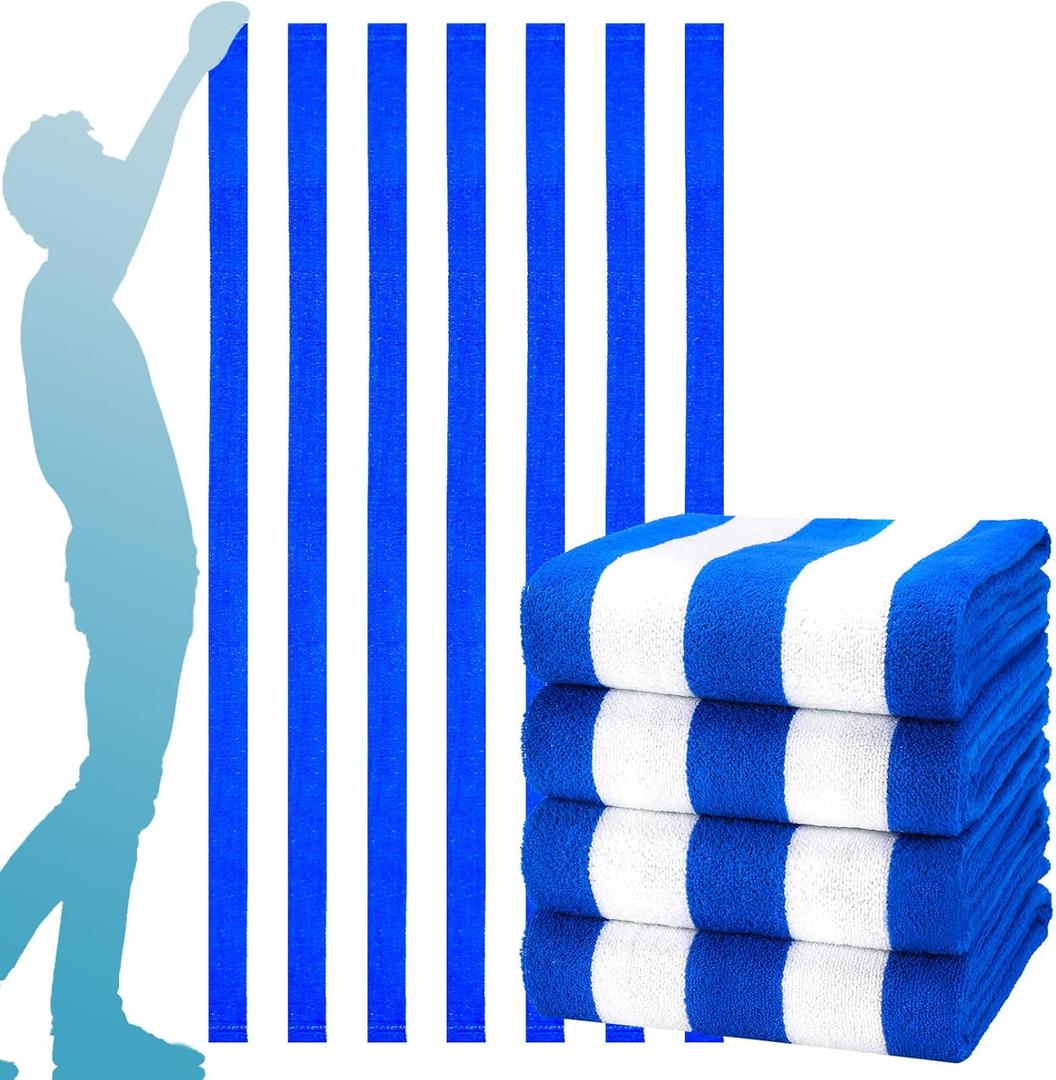 4 Packs Extra Large Bath Towels Striped Beach Towel Set Bathroom Sheets Bulk Oversized XL Big Soft Fluffy Absorbent Microfiber Turkish Blanket Hotel Shower Pool Hot Tub Toallas Bao Grandes Blue