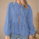 PRETTYGARDEN Women's Spring Fall Babydoll Peplum Blouse Shirt Puff Long Sleeve Bow Tie Front Trendy Cute Y2K Going Out Tops (S)