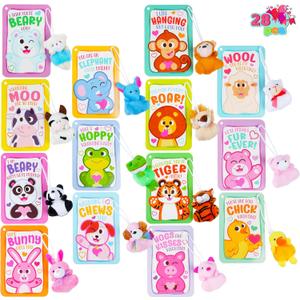 JOYIN 28 Pack Valentines Day Mini Plush Toys with Gift Cards, Mini Animal Plush Toys for Valentines Day Gifts, Classroom Exchange Cards and Valentines Party Favor