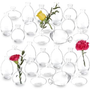 28 Clear Bud Vases in Bulk, Glass Small Bud Vase for Centerpieces, Mini Bud Vase Set for Flowers, Vintage Vases for Rustic Wedding Decorations, Table Decor Flower Bedroom Party Home Decor