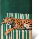 Maximalist Cheetah Wall Art Vintage Emerald Green Decor Poster Funny Sleepy Leopard Canvas Print Trendy Animal Pictures Aesthetics College Dorm Living Room Apartment 16x24 Inch Framed