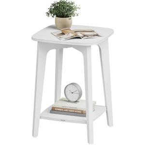 VASAGLE MAEZO Collection - Side Table, 2-Tier Small Square End Table, Nightstand with Tapered Legs, Curved Transitions, for Small Spaces, Living Room, Bedroom, Cloud White ULET236W01, 1 pack