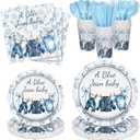 Yungyan 168 Pcs Blue Jean Baby Shower Birthday Party Decoration Disposable Blue Paper Plates Napkins Tableware Set for Boho Rustic Country Bridal Birthday Baby Shower Party Supplies Serves 24