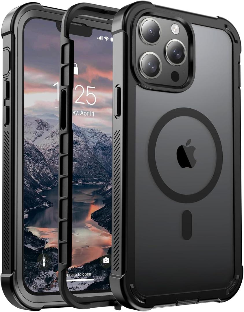 Magnetic for iPhone 13 Pro Max Case, [Compatible with MagSafe][Military Grade Drop Protection][Heavy Duty Protection][Non-Slip][Shockproof] 2-Layer Durable Bumper Phone Case 6.7''-Black
