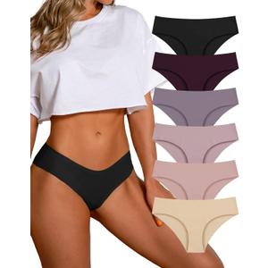 SHARICCA Women Seamless Cheeky Bikini No Show Panties Ladies Invisible Breathable Briefs Soft Stretch Underwear Multi Pack (Medium, (6 Pack) Honeymoon)