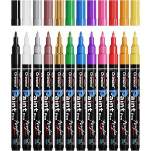 Overseas Acrylic Paint Markers Extra Fine Tip - 12 Colors Permanent Markers Acrylic Paint Pens, Waterproof Coloring Marker Pen for Wood, Metal, Rock, Plastic, Glass, Canvas, Plastic, Fabric