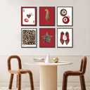 6Pcs Trendy Leopard Wall Art Prints Funky Red Lucky 8 Ball Posters Vintage Preppy Room Aesthetic Cheetah Wall Decor Pictures for Girly Bedroom Apartment Dorm Unframed (16L x 12W)