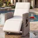 YITAHOME Outdoor Recliner Chair, Wicker Recliner Chair 150Reclining, Beige | All-Weather Reclining Lounge Chair w/2.8" Thick Cushions & Adjustable Footrest for Comfort, Solid Iron Frame, Flip Side Table, Regular