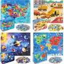 LELEMON 100 Pieces Puzzles for Kids Ages 4-8, 4 Set Kids Puzzle Ages 6-8,United States World Solar System Construction Site Children Learning Educational Puzzless Toys for Boys and Girls
