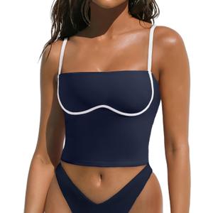 OMKAGI Womens Workout Tank Tops Adjustable Strap Longline Sports Bra Padded Sleeveless Top (Medium, Dark Blue)
