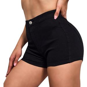 VIPONES Jeans Shorts Womens High Waisted Stretchy Sexy Butt-Lifting Hot Denim Shorts (Large, Black)