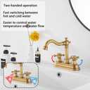 Bathroom Faucet Antique Brass GGStudy 2 Handles 4 Inches Centerset Bathroom Vanity with Drain Assembly and Supply Hose Lavatory Faucet Mixer Double Handle Tap