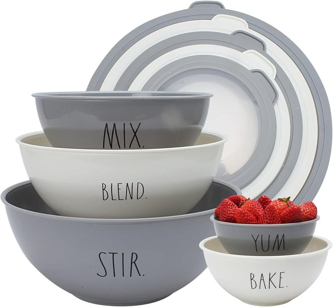 Rae Dunn Mixing Bowls with Lids - 10 Piece Plastic Nesting Bowls Set includes 5 Prep Bowls and 5 Lids (Grey) 