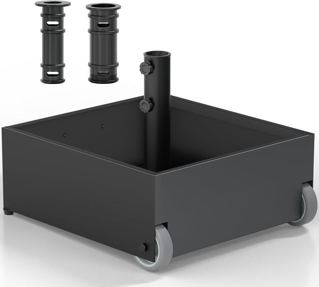 Flower Umbrella Base Heavy Duty with Wheels, Max 200lb Fillable Umbrella Stand, Metal Outdoor Umbrella Base for Patio, Deck, Poolside and Lawn