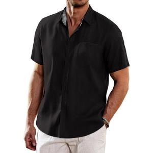 COOFANDY Men's Casual Linen Shirts Short Sleeve Button Down Shirt Summer Beach Tops
