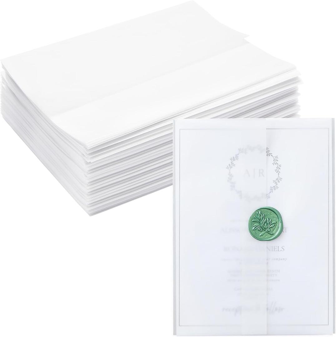 Bright Creations Vellum Jackets for 5x7 Invitations - Pre-Folded Translucent Sleeves & Wedding Envelope Liners - Elegant Wraps & Wedding Vellum Paper - 100-Pack, White Translucent - 5 x 7 in