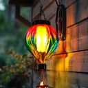 Hot Air Balloon Hanging Solar Lantern Outdoor Waterproof with Flickering Flame Gifts for Women Grandma Mom Glass Hanging Solar Lights Decorative for Outside Wall Front Porch Yard Garden Fence (Pink & Blue)