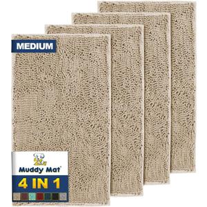 Muddy Mat 4-Piece Beige Medium 30"X19" AS-SEEN-ON-TV Highly Absorbent Microfiber Door Mat, Bath Mat and Pet Rug, Non slip Thick Washable, Soft Chenille for Kitchen Bathroom Bedroom Indoor and Outdoor