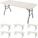 Fitted Tablecloth for 6 Foot Rectangle Tables-6 Pack Cream Elastic Outdoor Picnic Table Cover-Spandex Stretch Folding Table Cloths 6 ft for Camping Dining Room Patio Kitchen Banquet Party