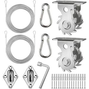 COOLYARD Shade Sail Hardware Kit Ratchet Winch Set Cable Rope Tightener 6 Inch Hanging Kit Pad Eyes Snap Hooks for Rectangle Square Triangle Shade Sail Installation
