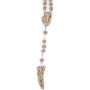Virgin Mary and Jesus Carved Beads Design 65 Inch Alabasterite Decorative Wall Rosary