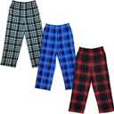 Mad Dog Concepts Boys Pajama Pants - Soft Micro Fleece PJ Bottoms for Kids Printed Plaid Design Boy's Sleepwear Size 620 3PK (14-16 Years, Gray / Blue / Red)