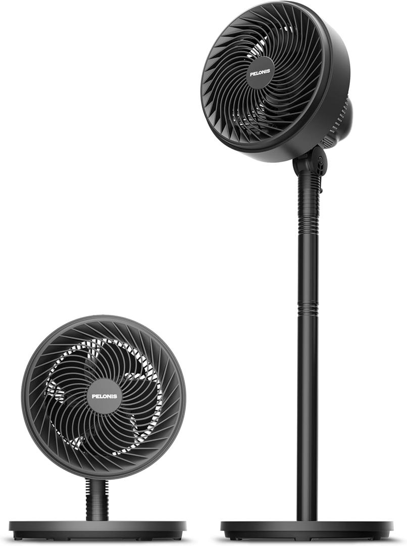 PELONIS 7-Inch Pedestal Air Circulator, Oscillation Fan, 3 Speeds, Adjustable Height (Tabletop/Standing Fan), 75+90 Oscillation, 5-Blade Quiet Pedestal Fan for Bedroom, Office, Home (Black)