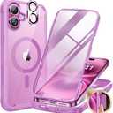 Miracase for iPhone 16 Case 6.1'', [Bubble Free] Full-Body Bumper Phone case with Built-in Full Glass Screen &Lens Protector,No Gap,Compatible with MagSafe,Drop Proof 16 Cover,Pink Purple