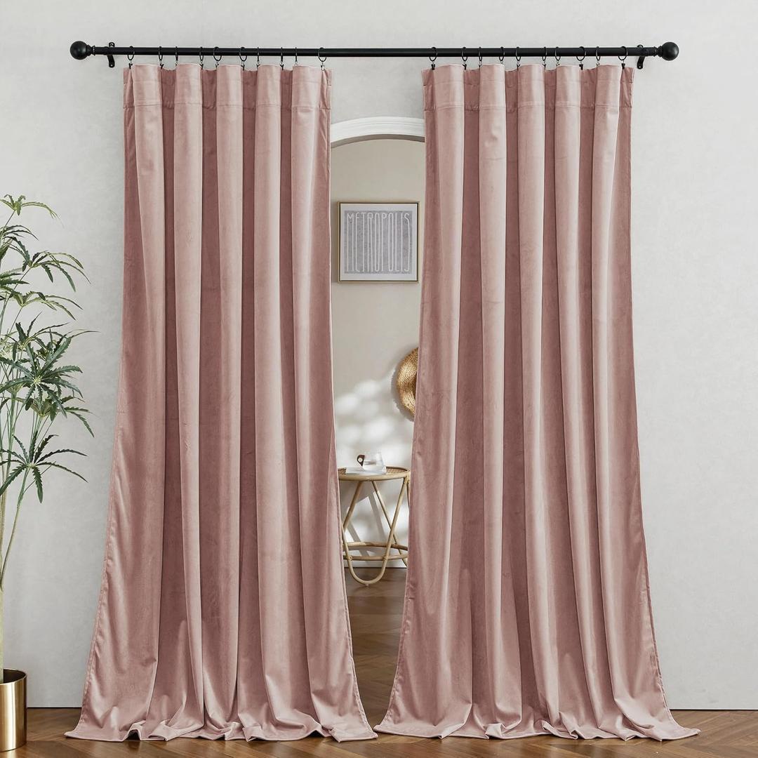 RYB HOME Velvet Room Divider Curtains 84 inches, Noise Reduce Barrier for Nursery, Large Window Curtains for Sliding Glass Door/Storage/Space Room, Dusty Pink, W 62 x L 84, 2 Panels Set
