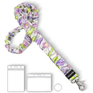 Lanyardio Stretchy Scrunchie Lanyard for ID Badges Keys, Cute Teacher Lanyard for Women with 2 Card Holders 19.20 Inch
