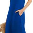 GRECERELLE 2026 Women Year-Round Casual Round Neck Loose Split Wrinkle-Free Long Maxi Vacation Dress with Pockets (XXS-4XL) (Blue, S)