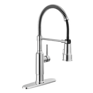 Delta Theodora Pro Style Commercial Kitchen Faucet with Pull Down Sprayer, Chrome Single Hole Kitchen Sink Faucet, Single Handle, Chrome 18804Z-DST