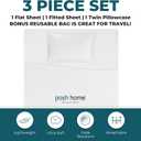 Posh Home Jersey Knit Sheet Set 3-Piece Jersey Cotton Bed Sheets - Breathable, Soft & Comfy - Twin Sheets - White, 1 Pillowcase included