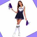 Women's Cheerleader Costume Outfit Cheer Dress with Pom Poms & Retro Striped Socks for Halloween Sports Events Theme Parties