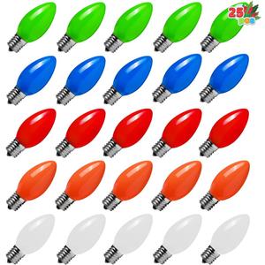 Joiedomi 25 Pack C9 Light Bulb, Replacement Multicolor Light Bulbs for Christmas String Light Outdoor, Indoor, Lawn, Tree, Panel Decor, E17 Candelabra Base, Longer Life 120V 7W