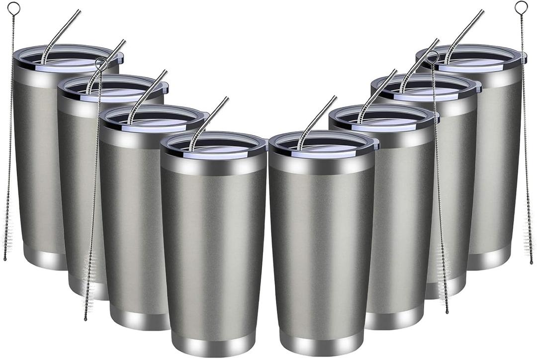 MEWAY 20oz Tumbler 8 Pack Double Wall Vacuum Insulated Travel Mug Bulk, Stainless Steel Tumblers with Lid and Straw, Durable Powder Coated Coffee Cups for Cold & Hot Drinks (Cold Gray, 8) MEWAY 20oz Tumbler 8 Pack Double Wall Vacuum Insulated Travel Mug Bulk, Stainless Steel Tumblers with Lid and Straw, Durable Powder Coated Coffee Cups for Cold & Hot Drinks (Cold Gray, 8)