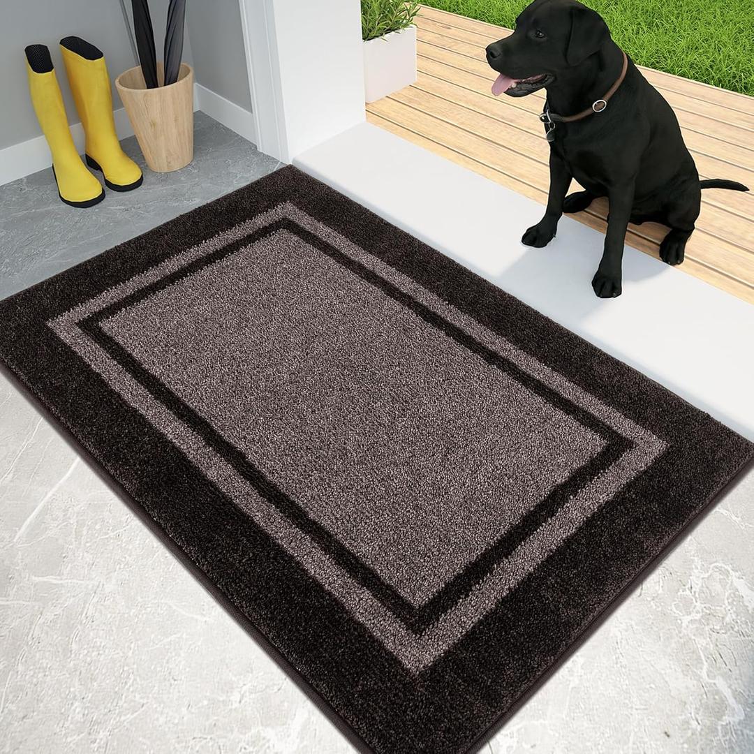 PURRUGS Dirt Trapper Door Mat 24" x 36", Non-Slip/Skid Machine Washable Entryway Rug, Shoes Scraper, Area Rug, Super Absorbent Welcome Mat for Muddy Wet Shoes and Paws, Grayish Brown & Coffee