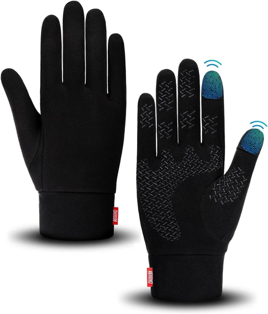 Aegend Lightweight Winter Gloves for Men Women, Warm Running Gloves Touchscreen Thermal Glove Liners for Cold Weather Driving, Cycling & Hiking, Non-Slip, Elastic Cuff, Stretchy, Durable, M