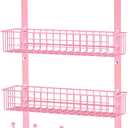 Coat Rack, Over The Door Hanger with Mesh Basket, Detachable Storage Shelf for Towels, Hats, Handbags, Coats (Pink-2 Baskets)