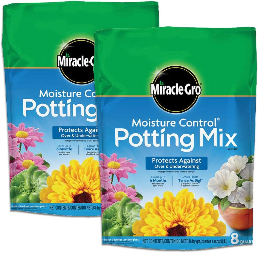 Miracle-Gro Moisture Control Potting Mix - Plant Soil For Container Plants, Protects against Over- and Under-Watering, 8 qt. (2-Pack) (EXP 10/08/25)