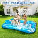 Inflatable Tanning Pool Lounger Float with Sprinkler-6 in 1 Suntan Tub Raft Floatie with Drink Holder Sunbathing Water Lounge-Tanning Bed Mat Pad for Adult Blow Up Kiddie Pool Kids Ball Pit Pool (L)