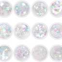 Aurora Iridescent Mixed Shape Glitter Set / 12 Jars, Magic Iridescent Nail Art Glitter Decoration, Ultra Sparkly Mermaid Nail Glitter, Home DIY/Nail Salon Manicure